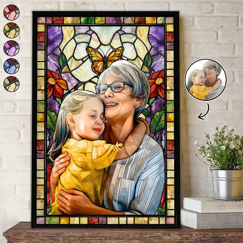 Gift For Wife,Gift For Mother,Gift For Grandma,Family,Non-Eng,Photo - Stained Glass,Cozy - Custom Photo Stained Glass Mom Grandma Parents Family Couple - Personalized Poster
