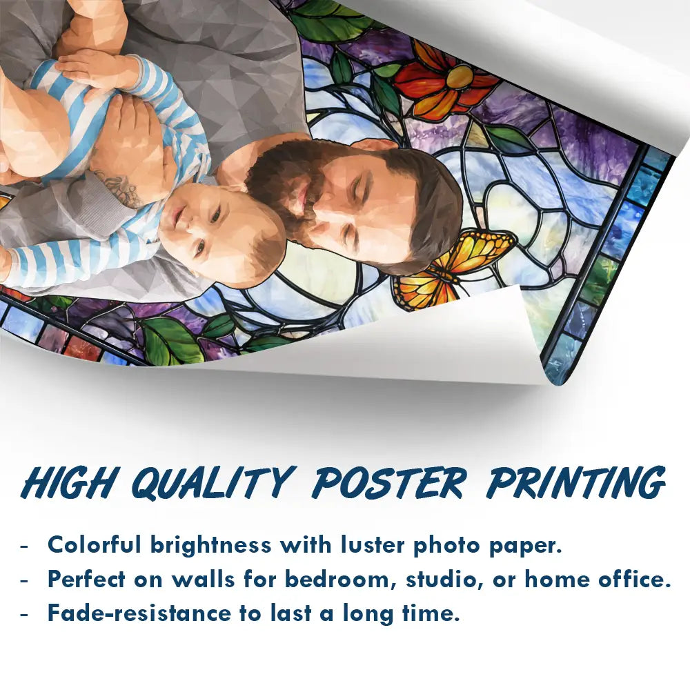 Gift For Wife,Gift For Mother,Gift For Grandma,Family,Non-Eng,Photo - Stained Glass,Cozy - Custom Photo Stained Glass Mom Grandma Parents Family Couple - Personalized Poster