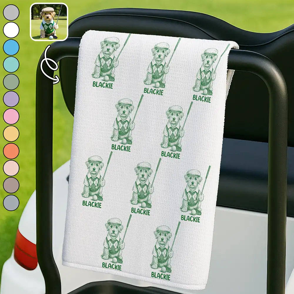 Custom Photo Ink Drawing Funny Portrait Dog Cat Pet - Personalized Golf Towel