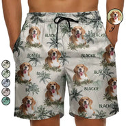 Gift For Husband,Gift For Yourself,Gift For Men,Gift For Father,Gift For Grandpa,Dog Lovers,Pet Lovers,Cat Lovers,Dog Dad,Cat Dad,Pet Dad,Summer,Non-Eng,Photo,Playful - Custom Photo Tropical Palm Dog Cat Kid - Personalized Unisex Beach Shorts