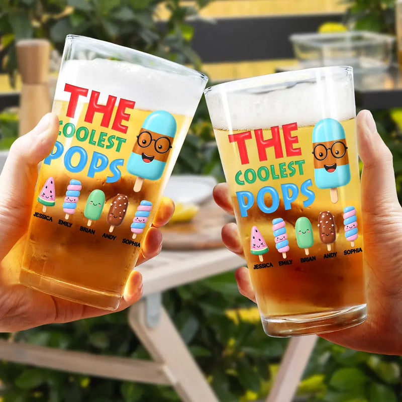 Gift For Husband,Gift For Yourself,Gift For Men,Gift For Father,Gift For Grandpa,Non-Eng,Icon,Humorous - The Coolest Pop Grandpa Dad - Personalized Beer Glass