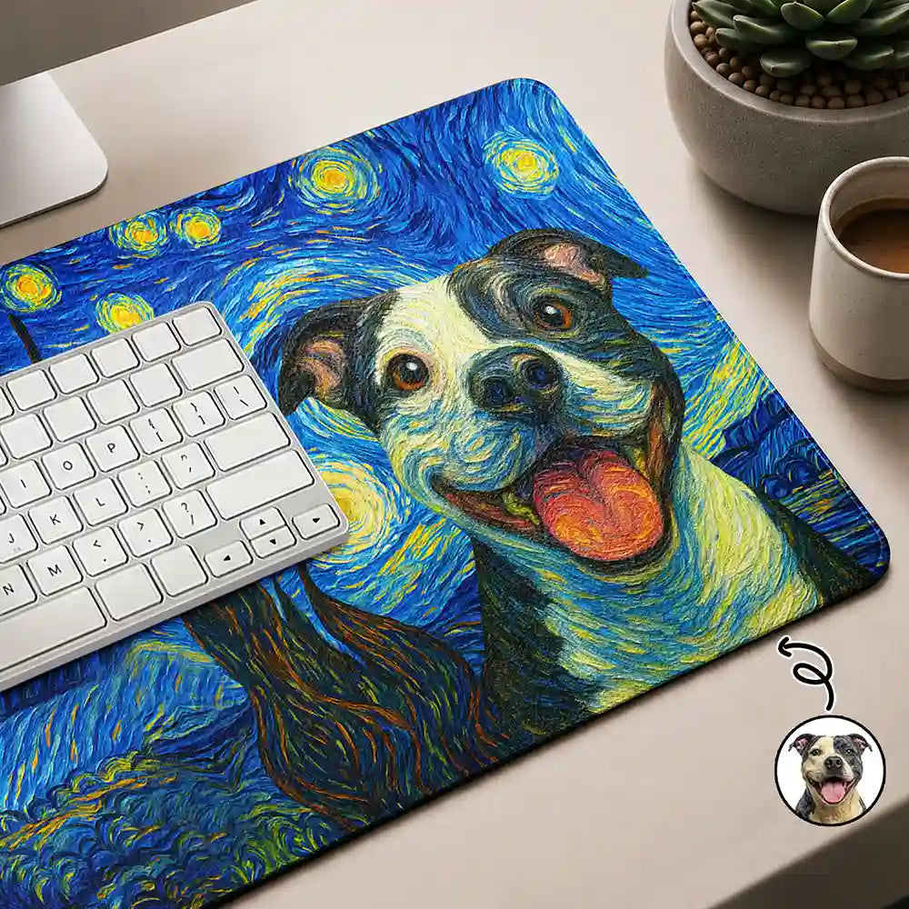 Custom Photo Starry Night Dog Cat Pet Kid - Personalized Leather Desk Mat