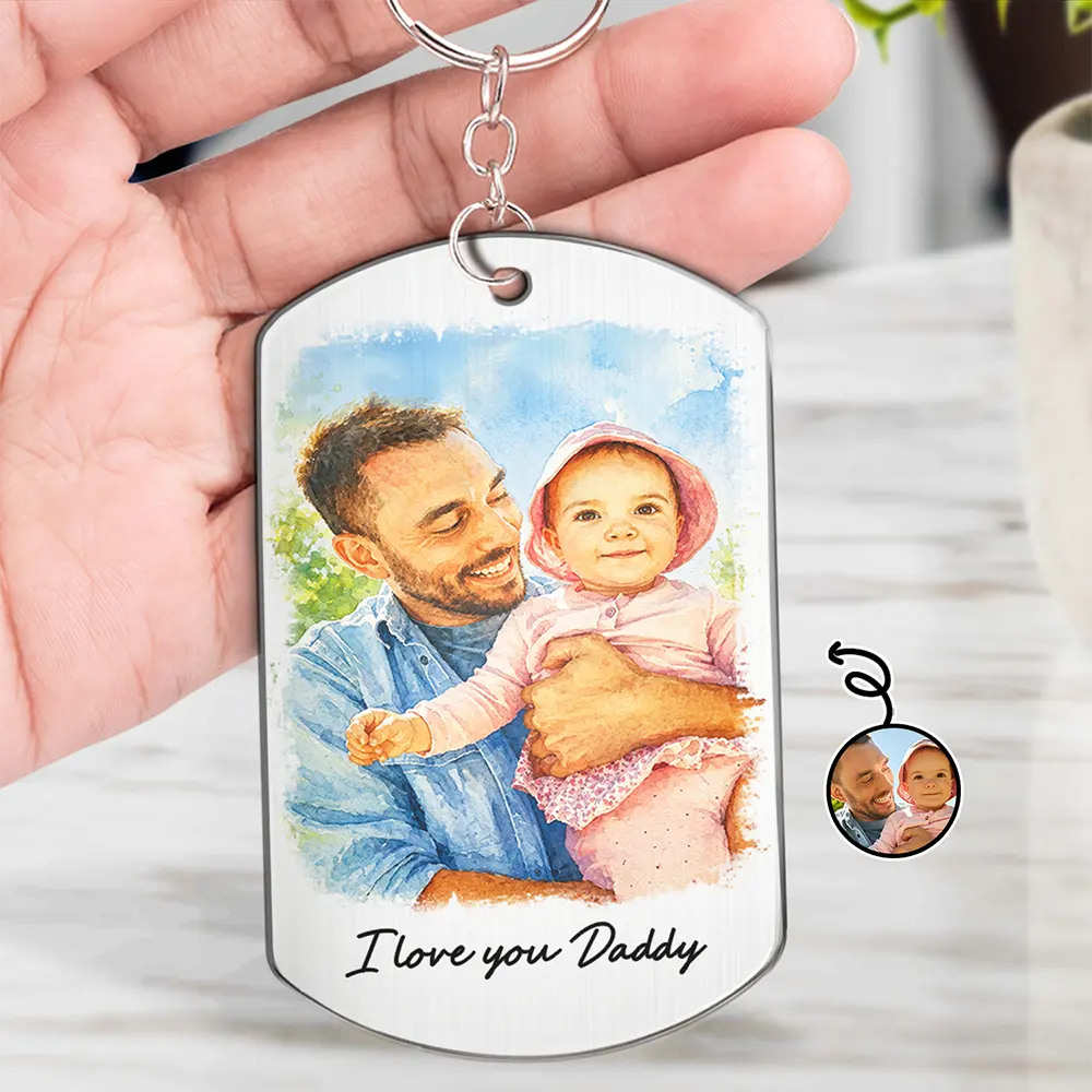 Custom Photo Watercolor Painting I Love You Daddy Grandpa Pet Dad - Personalized Aluminum Keychain