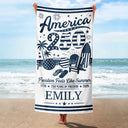 Independence Day,America 250th,Family,Gift For Sibling,Gift For Grandparents,Parents,Gift For Yourself,Gift For Bestie,Beach,Summer,Top Market,Proud - America 250 Freedom Feels Like Summer - Personalized Beach Towel