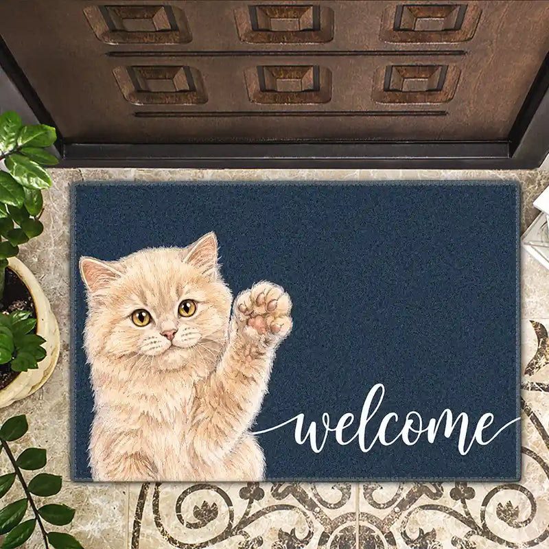 Custom Photo, Art Design, Pet Lovers, Playful, Photo - Colored Pencil  - Custom Photo Colored Pencil Sketch Dog Cat Pet Welcome - Personalized Doormat