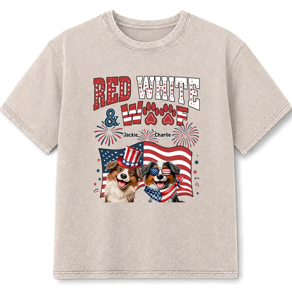 America 250th,Independence Day,Pet Lovers,Playful,Vector - Red White Woof - Personalized Vintage Washed T Shirt
