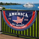 America 250th,Independence Day,Family,Proud,Custom Text - America 250th Anniversary US Semiquincentennial Birthday - Personalized Non-Pleated Fan Flag