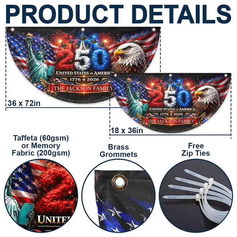 America 250th,Independence Day,Family,Proud,Custom Text - America 250th Anniversary - Personalized Non-Pleated Fan Flag
