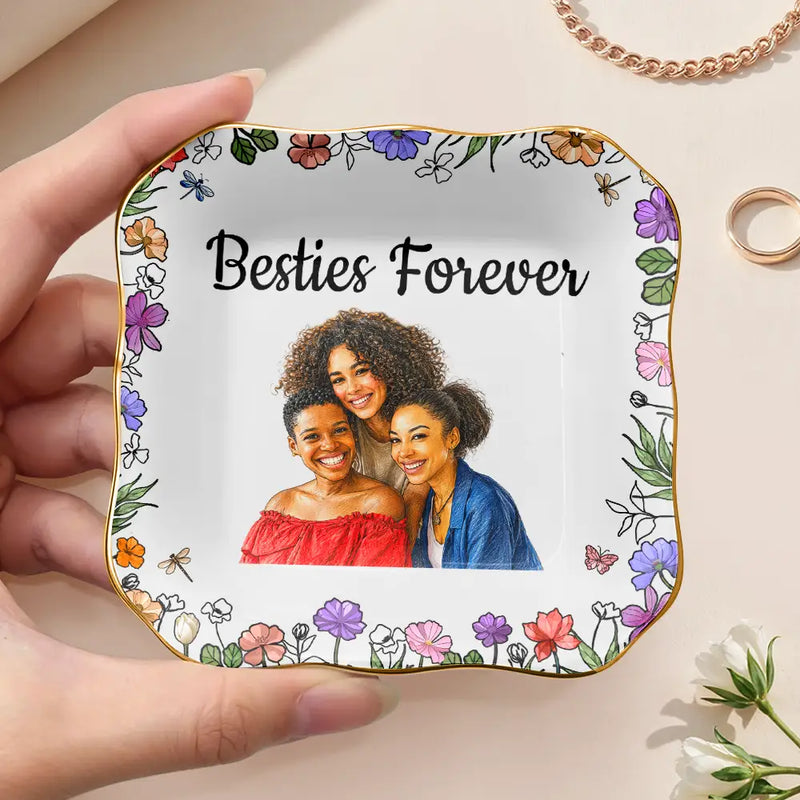 Custom Photo, Art Design, Gift For Bestie, Humorous, Photo - Colored Pencil - Custom Photo Colored Pencil Sketch No One Will Ever Be As Entertained By Us As Us - Personalized Ring Dish