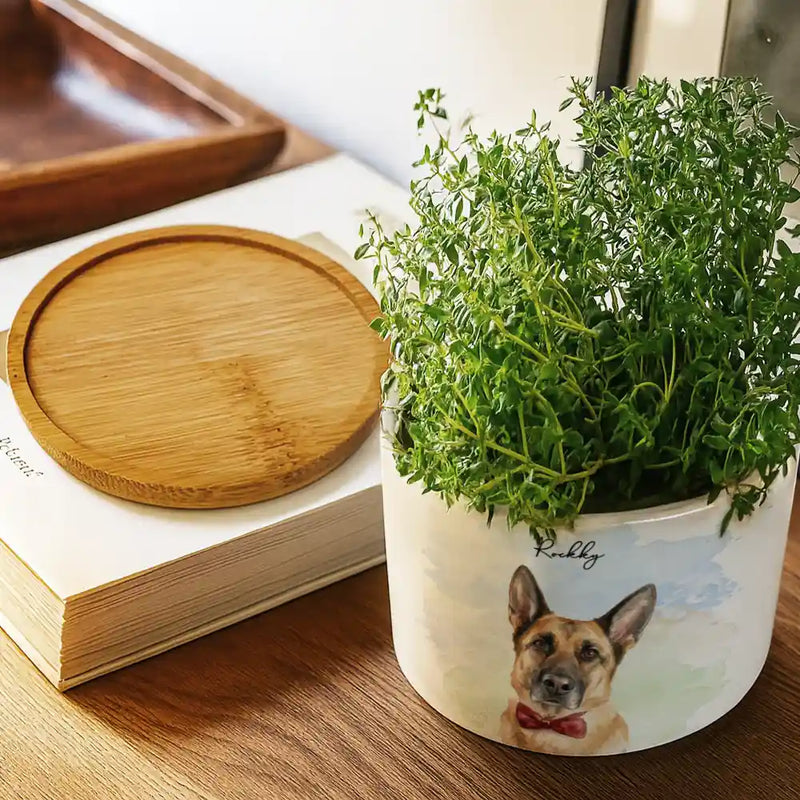 Custom Photo,Art Design,Pet Lovers,Cozy,Photo - Watercolor - Remove BG - Custom Photo Realistic Watercolor Art Portrait Cat Dog Pet - Personalized Ceramic Plant Pot