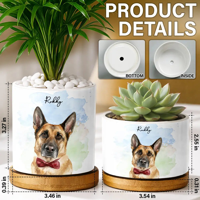 Custom Photo,Art Design,Pet Lovers,Cozy,Photo - Watercolor - Remove BG - Custom Photo Realistic Watercolor Art Portrait Cat Dog Pet - Personalized Ceramic Plant Pot