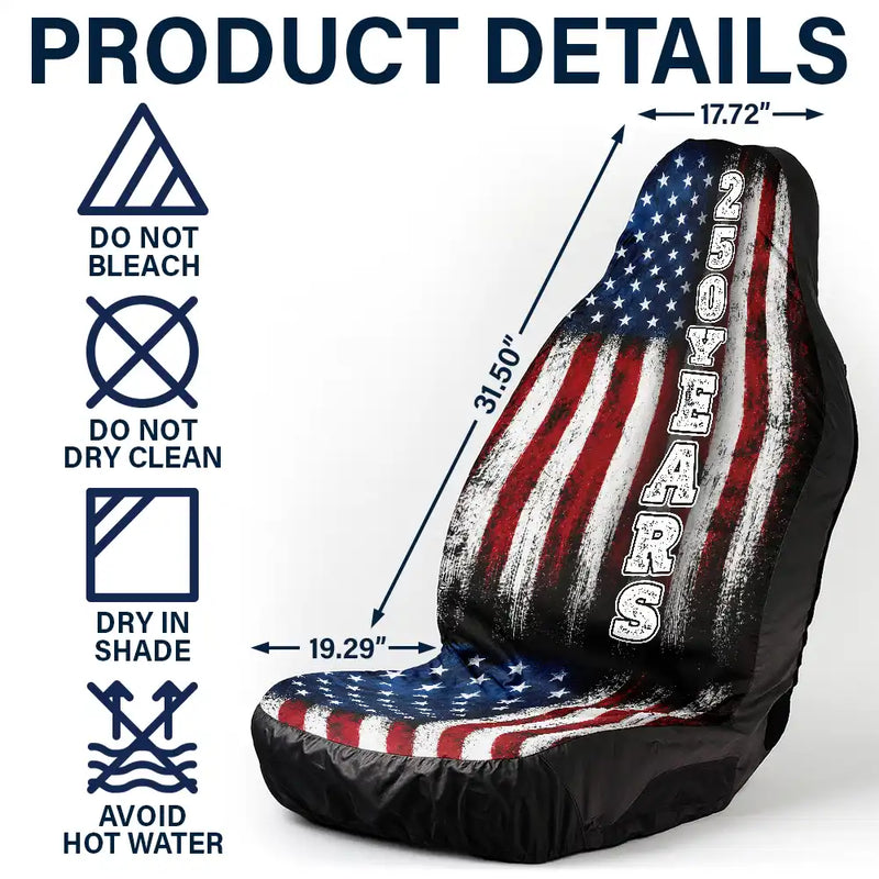 America 250th,Independence Day,Top Market,Family,Proud,Custom Text - American Freedom 250 Years - Personalized Car Seat Cover