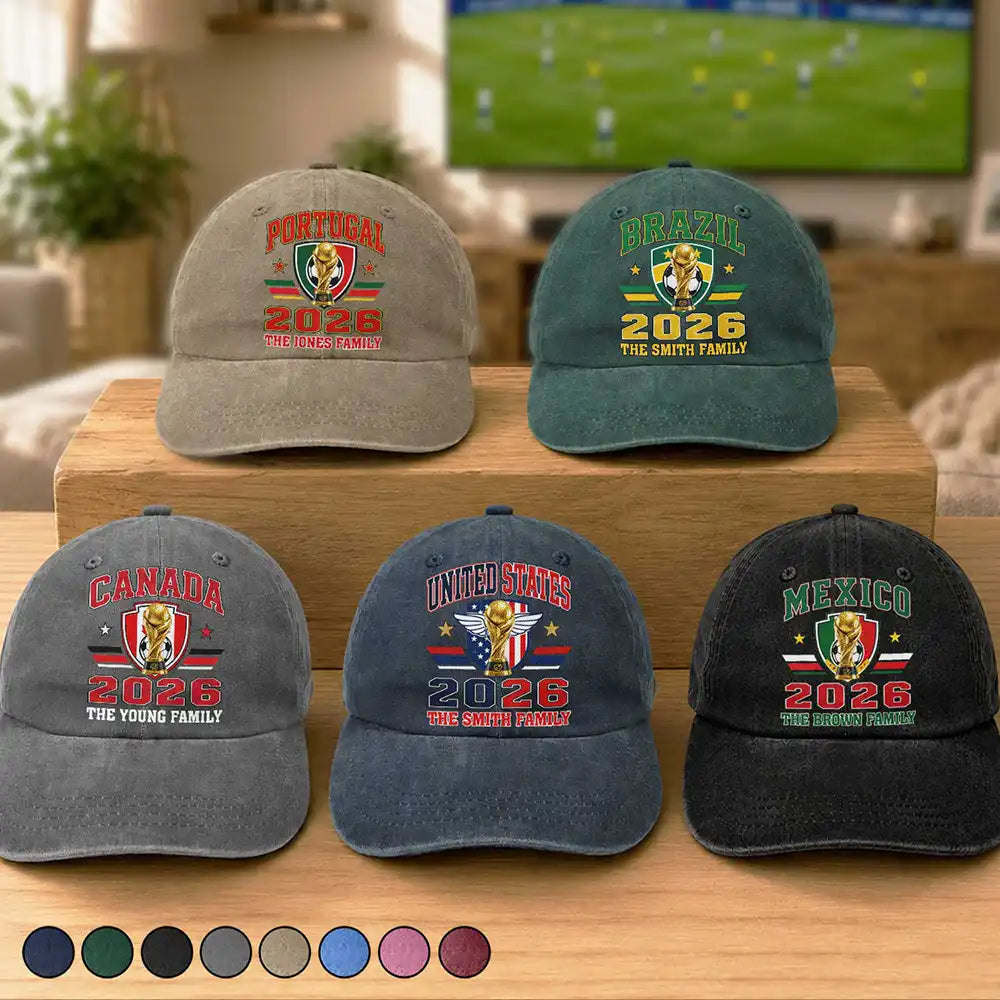 Football Team National Flag - Personalized Vintage Washed Denim Cap