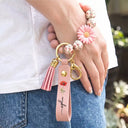 Confident, Icon - Birth Month Flower With Name - Personalized Leather Beaded Keychain