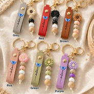 Confident, Icon - Colorful Butterflies And Name - Personalized Leather Beaded Keychain