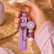 Confident, Icon - Colorful Butterflies And Name - Personalized Leather Beaded Keychain