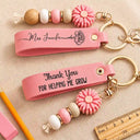 Teacher, Back To School, Proud, Icon - Thank You For Helping Us Grow - Personalized Leather Beaded Keychain