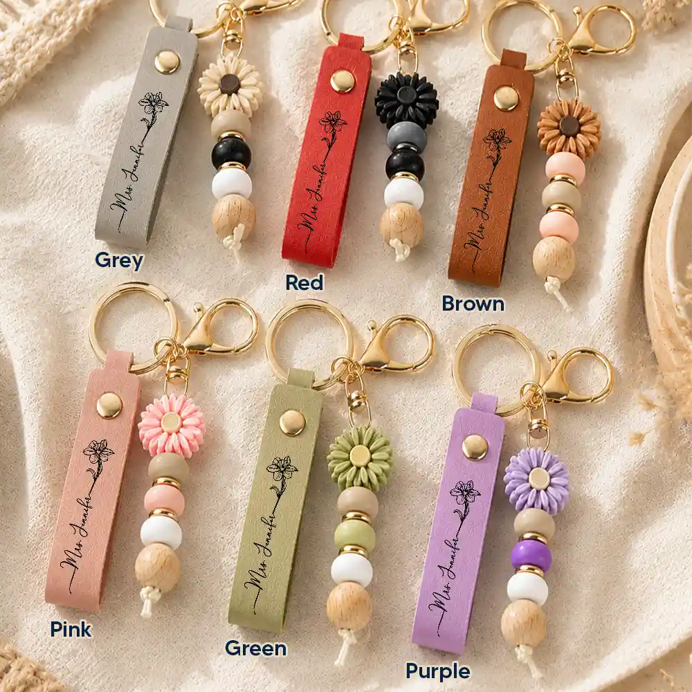 Teacher, Back To School, Proud, Icon - Thank You For Helping Us Grow - Personalized Leather Beaded Keychain