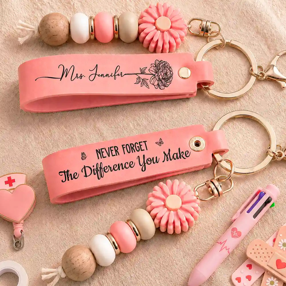 Nurse Never Forget The Difference That You Make - Personalized Leather Beaded Keychain