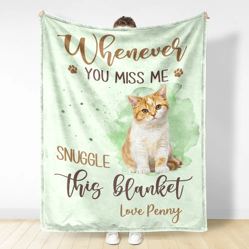 Art Design, Healing, Christmas, Pet Memorial, Pet Lovers, Memorial, Photo - Watercolor - Remove BG - Custom Photo Realistic Watercolor Art Whenever You Miss Me Snuggle This Blanket - Personalized Fleece Blanket, Sherpa Blanket