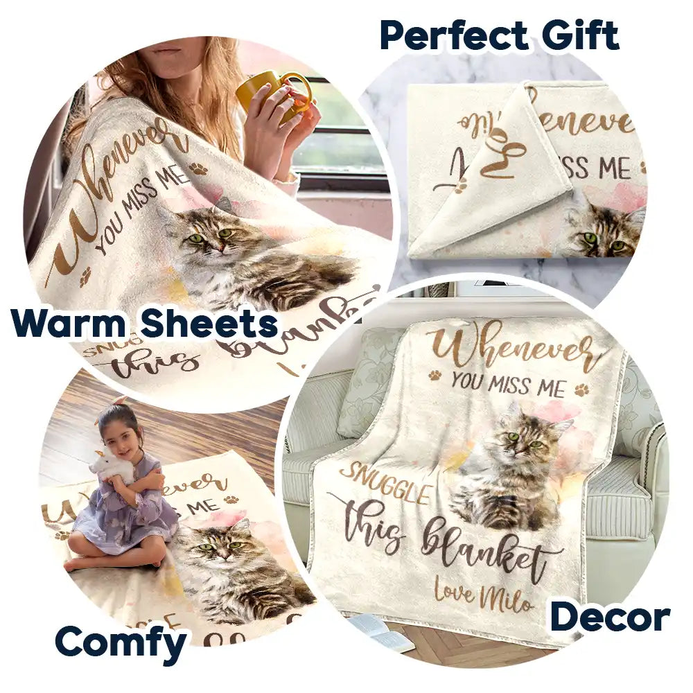 Art Design, Healing, Christmas, Pet Memorial, Pet Lovers, Memorial, Photo - Watercolor - Remove BG - Custom Photo Realistic Watercolor Art Whenever You Miss Me Snuggle This Blanket - Personalized Fleece Blanket, Sherpa Blanket
