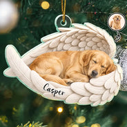 Art Design,Healing,Christmas,Pet Memorial,Pet Lovers,Memorial,Photo - Sleeping Pet Angle Wing - Custom Photo Sleeping Angel Remembrance Memorial Dog Cat Pet - Personalized Custom Shaped Acrylic Ornament
