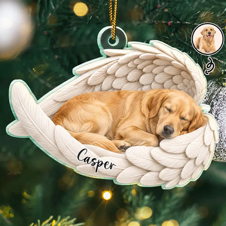 Custom Photo Sleeping Angel Remembrance Memorial Dog Cat Pet - Personalized Custom Shaped Acrylic Ornament