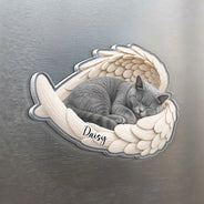 Art Design,Pet Memorial,Cozy,Pet Lovers,Memorial,Photo - Sleeping Pet Angle Wing - Custom Photo Sleeping Angel Remembrance Memorial Dog Cat Pet - Personalized Acrylic Magnet