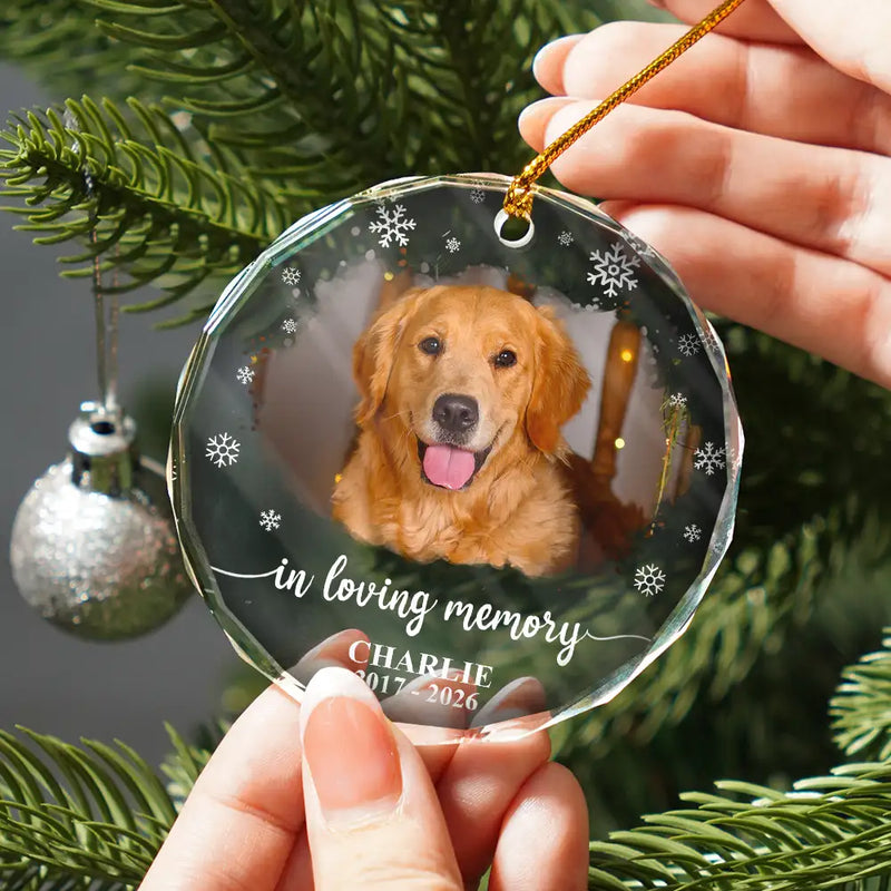 Healing,Christmas,Custom Photo,Pet Memorial,Pet Lovers,Memorial,Upload Full Photo - Custom Photo Forever Loved Memorial Dog Cat - Personalized Circle Glass Ornament