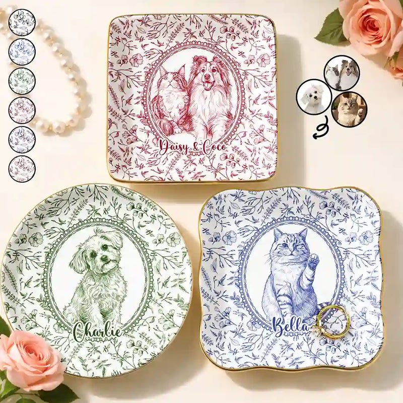 Art Design,Cozy,Pet Lovers,Photo - Pencil Sketch - Remove BG - Custom Photo Pencil Sketch Dog Cat Pet Portrait Toile Remembrance - Personalized Ring Dish