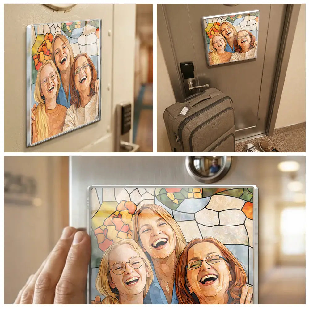 Art Design,Family,Photo - Stained Glass,Happy - Custom Photo Stained Glass Mom Grandma Parents Family - Personalized Acrylic Magnet