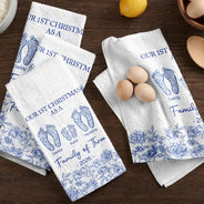 Christmas,Family,Icon,Happy - First Christmas As A Family Of Four Toile Footprints - Personalized Kitchen Towel