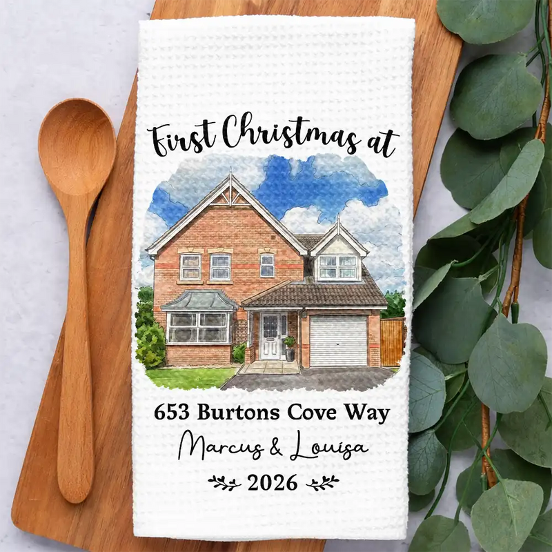 Art Design,Christmas,Gift For Couples,Photo - Vivid Watercolor Art,Happy - Custom Photo Vivid Watercolor Art Our New Home Wedding Gift Husband Wife - Personalized Kitchen Towel