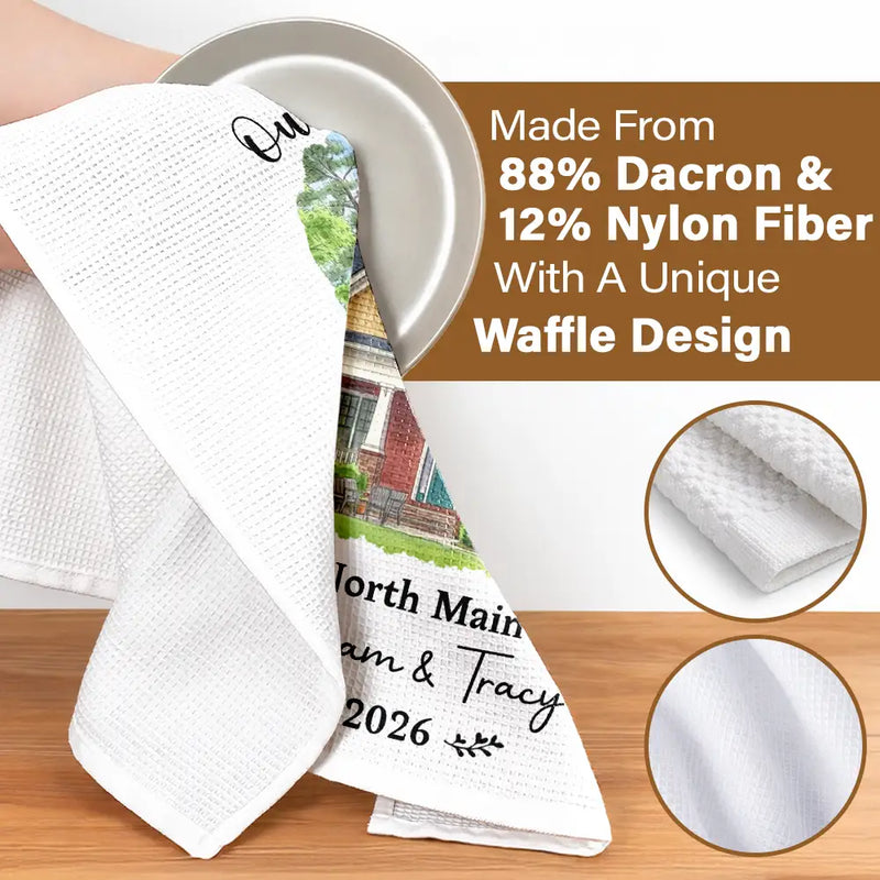Art Design,Christmas,Gift For Couples,Photo - Vivid Watercolor Art,Happy - Custom Photo Vivid Watercolor Art Our New Home Wedding Gift Husband Wife - Personalized Kitchen Towel