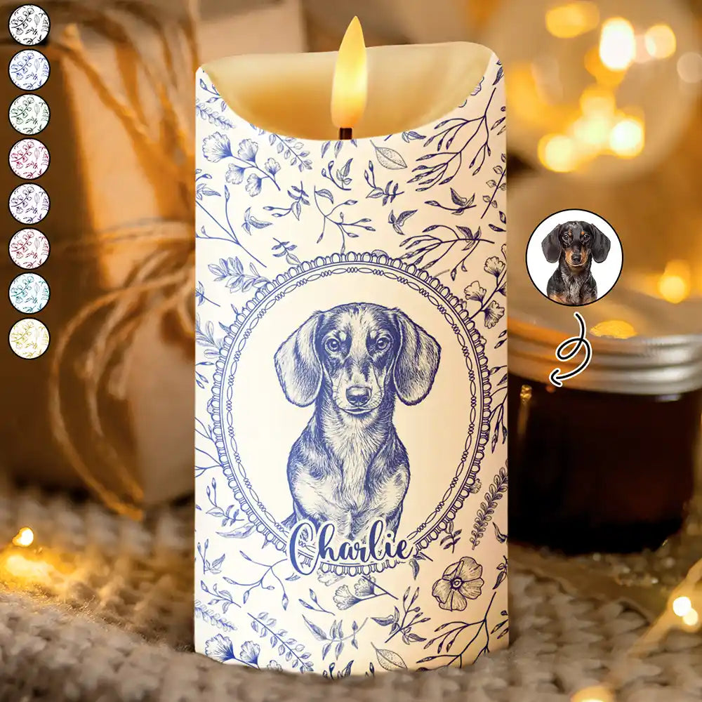 Custom Photo Pencil Sketch Dog Cat Pet Portrait Toile Remembrance - Personalized Flameless LED Candle
