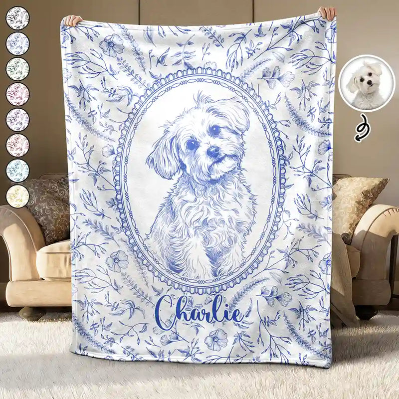 Art Design,Pet Memorial,Cozy,Pet Lovers,Memorial,Photo - Pencil Sketch - Remove BG - Custom Photo Pencil Sketch Dog Cat Pet Portrait Toile Remembrance - Personalized Fleece Blanket, Sherpa Blanket