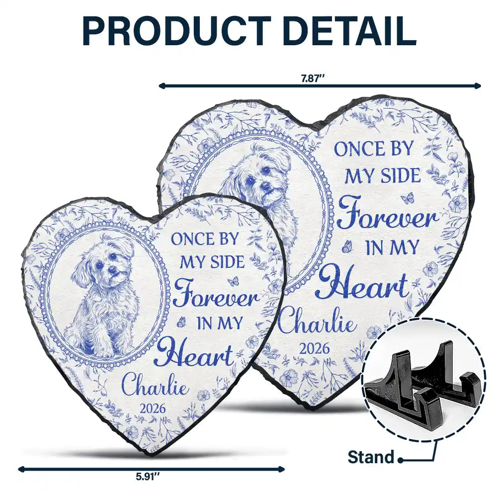 Art Design,Healing,Pet Memorial,Pet Lovers,Memorial,Photo - Pencil Sketch - Remove BG - Custom Photo Pencil Sketch Once By My Side Forever In My Heart - Personalized Heart Memorial Garden Stone