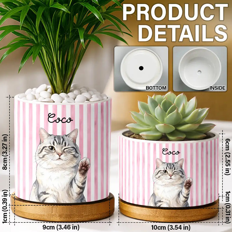 Art Design,Playful,Pet Lovers,Photo - Vivid Watercolor Art - Custom Photo Vivid Watercolor Art Happy Dog Cat Pet Stripe - Personalized Plant Pot