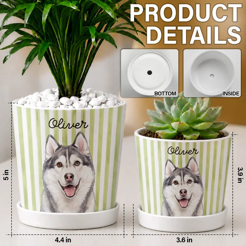 Art Design,Playful,Pet Lovers,Photo - Vivid Watercolor Art - Custom Photo Vivid Watercolor Art Happy Dog Cat Pet Stripe - Personalized Plant Pot
