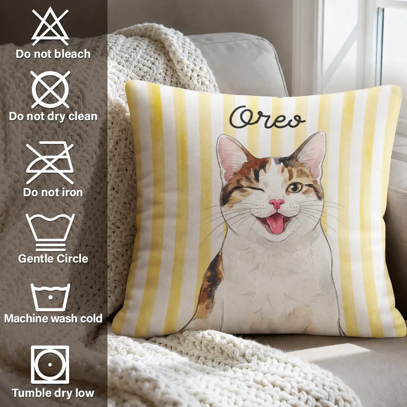 Art Design,Playful,Pet Lovers,Photo - Vivid Watercolor Art - Custom Photo Vivid Watercolor Art Happy Dog Cat Pet Stripe - Personalized Pillow