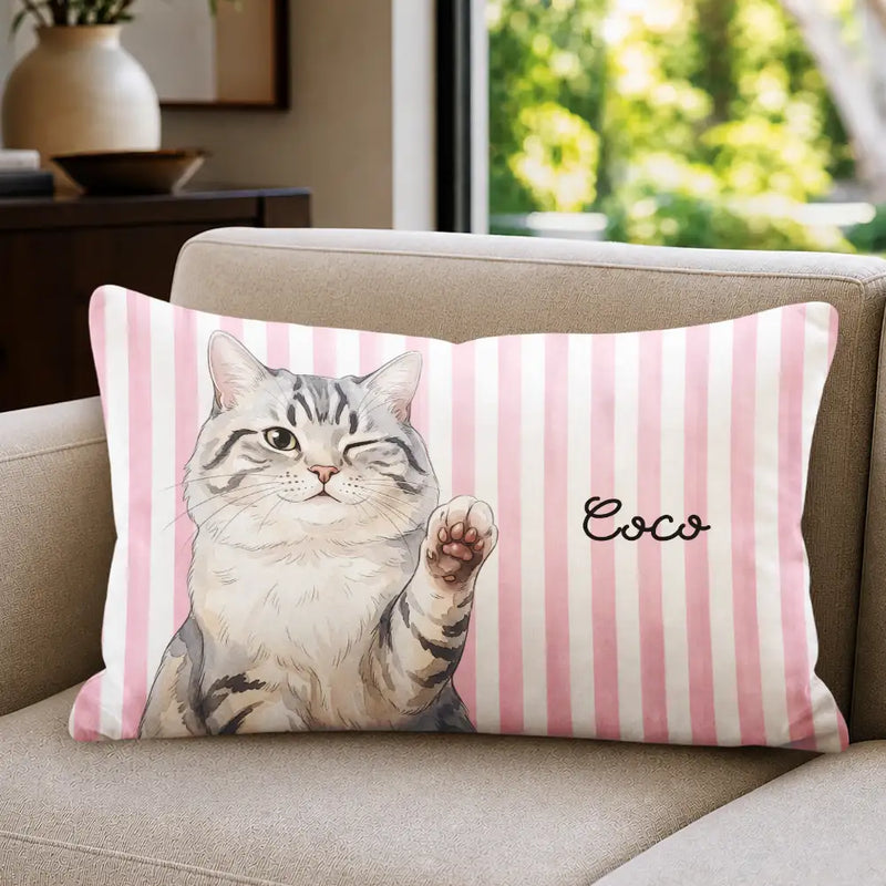Art Design,Playful,Pet Lovers,Photo - Vivid Watercolor Art - Custom Photo Vivid Watercolor Art Happy Dog Cat Pet Stripe - Personalized Pillow