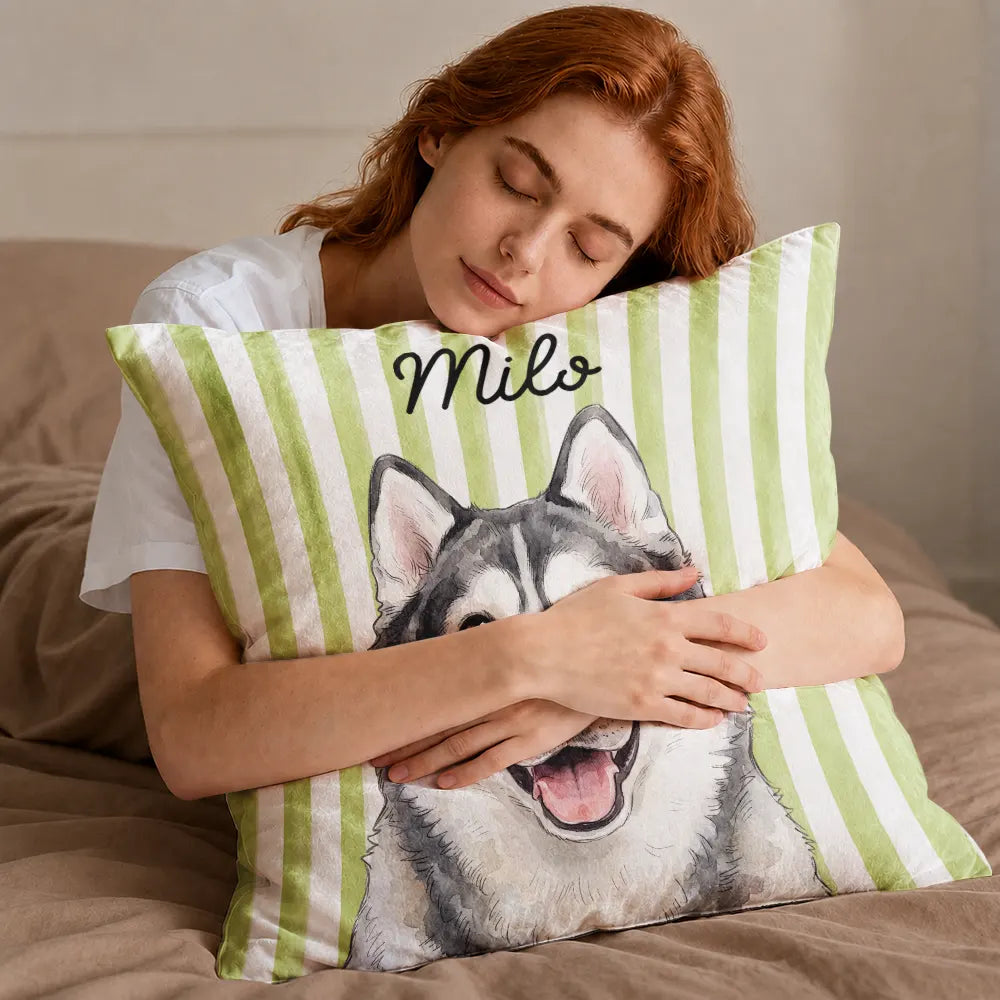 Art Design,Playful,Pet Lovers,Photo - Vivid Watercolor Art - Custom Photo Vivid Watercolor Art Happy Dog Cat Pet Stripe - Personalized Pillow