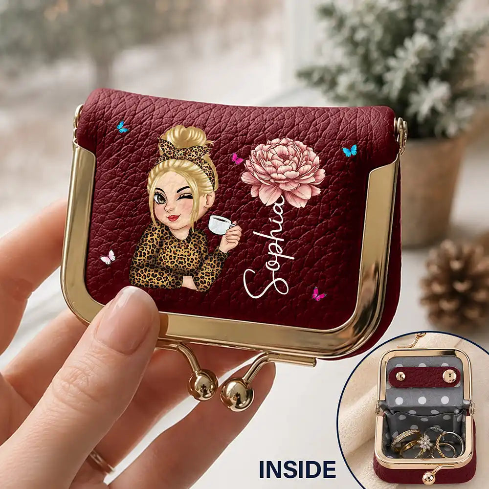Gift For Her With Character And Birth Month Flower - Personalized Kiss Lock Jewelry Case