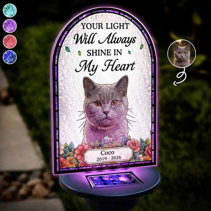 Art Design,Christmas,Pet Memorial,Sympathetic,Pet Lovers,Memorial,Photo - Stained Glass - Custom Photo Stained Glass Memorial Pet Forever In My Heart Always Loved - Personalized Solar Light