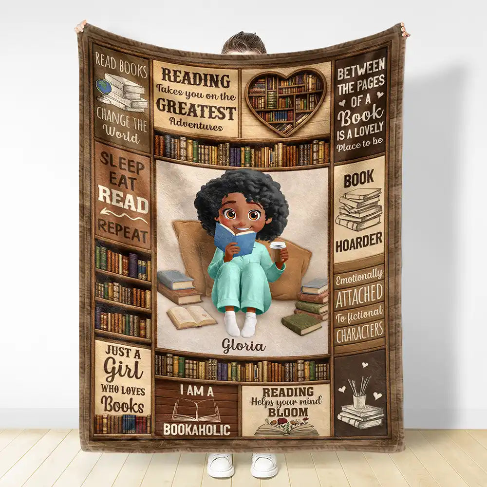 Confident,Christmas,Reading,Gift For Yourself,Gift For Women,Vector - My Reading Blanket I Am A Bookaholic Gift For Book Lovers - Personalized Fleece Blanket, Sherpa Blanket