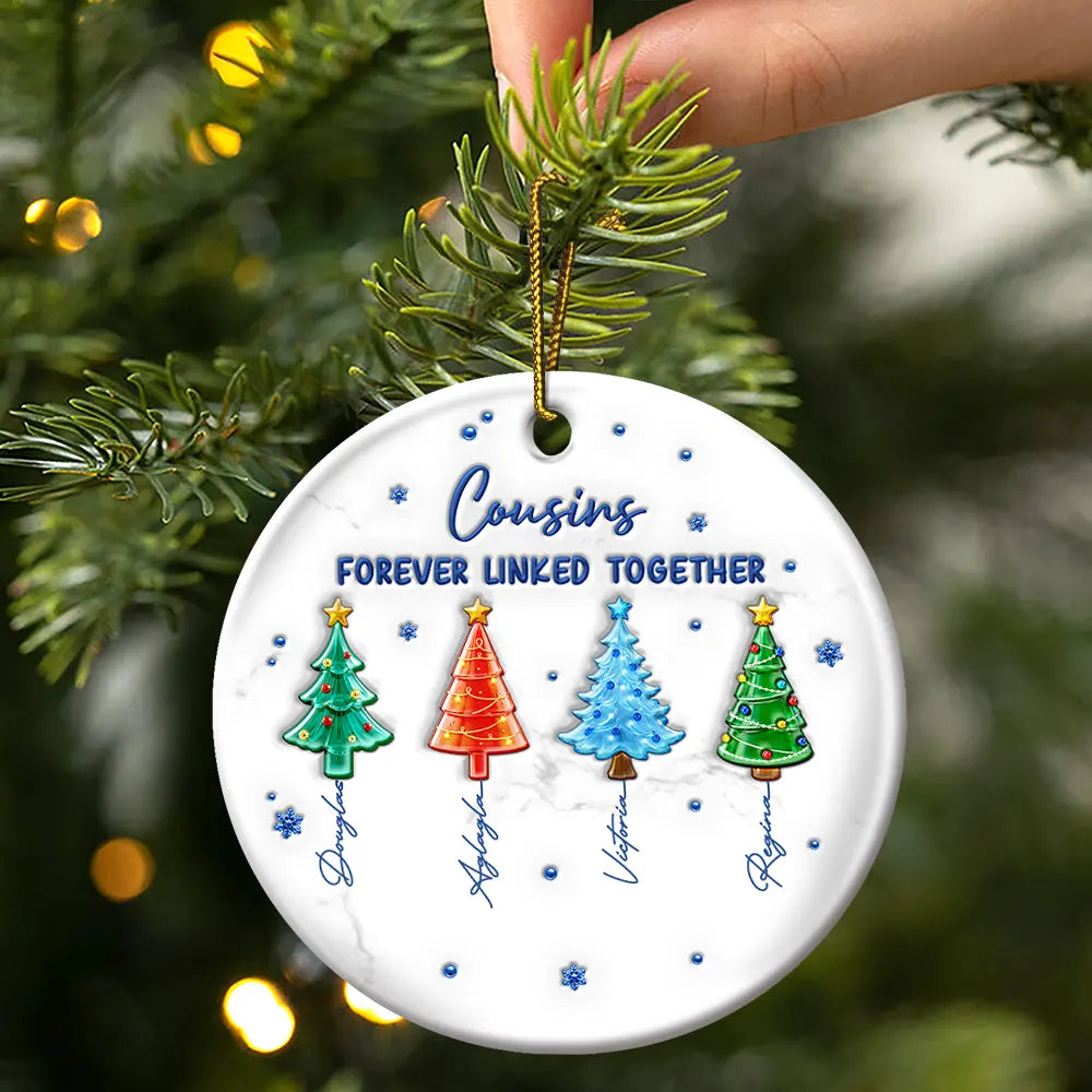 Sentimental,Christmas,Gift For Sibling,Icon - 3D Inflated Effect Pine Trees Brothers & Sisters Forever Linked Together - Personalized Ceramic Ornament