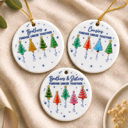Sentimental,Christmas,Gift For Sibling,Icon - 3D Inflated Effect Pine Trees Brothers & Sisters Forever Linked Together - Personalized Ceramic Ornament