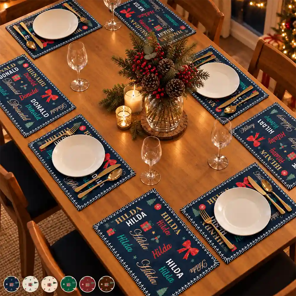 Sentimental,Christmas,Family,Custom Text - Custom Name Pattern Christmas Theme - Personalized Placemat Set
