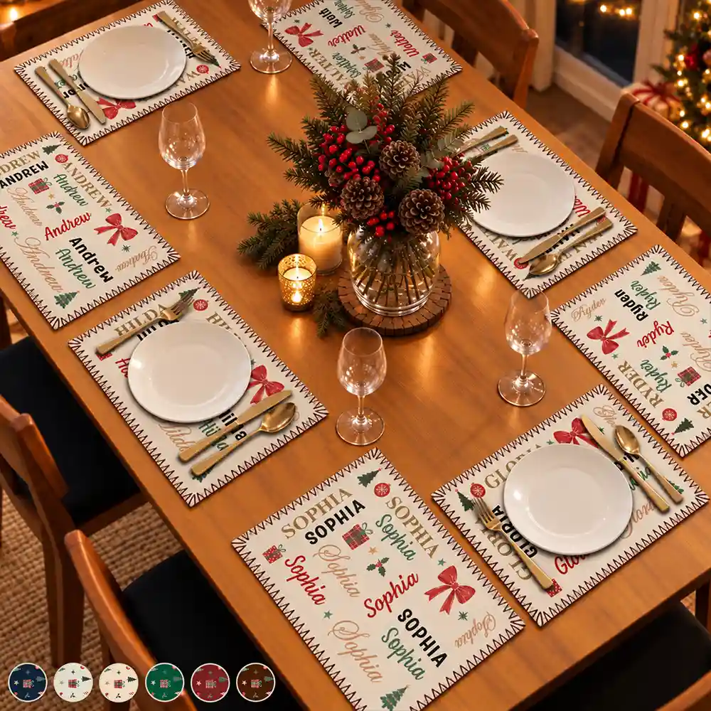 Custom Name Pattern Christmas Theme - Personalized Placemat Set