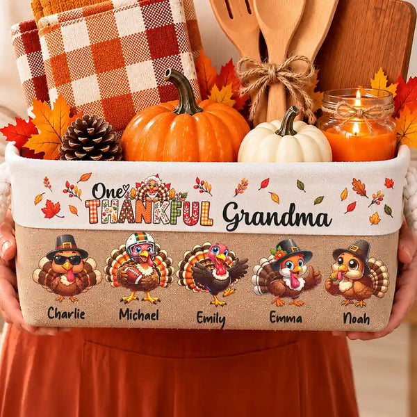 Cozy, Gift For Grandma, Gifts For Her, Icon, Indoor Decor, Thanksgiving - Thanksgiving Gift For Grandma - Personalized One Thankful Grandma Storage Basket